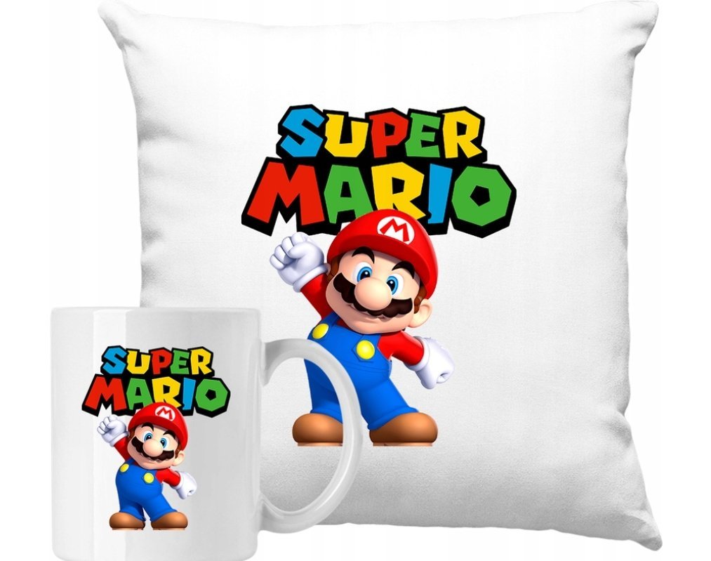 ZESTAW PODUSZKA + KUBEK Super Mario Kolorowa Pomysł Na Prezent +IMIĘ