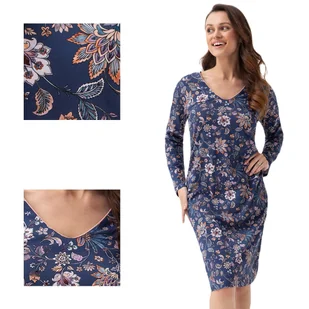 Koszula damska LUNA kod 275 granatowa paisley kwiaty  3XL - Bielizna nocna - miniaturka - grafika 1