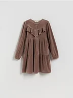Sukienki i spódniczki dla dziewczynek - Reserved - Dzianinowa sukienka z falbaną - brązowy - miniaturka - grafika 1
