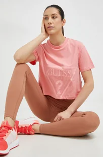 Guess t-shirt bawełniany kolor różowy - Koszulki sportowe damskie - miniaturka - grafika 1