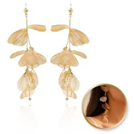 Kolczyki - Kolczyki wiszące tiulowe złote efektowne kwiaty 5x12cm K1678 - miniaturka - grafika 1