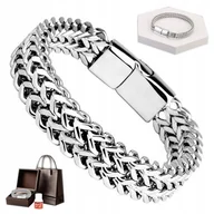 Bransolety męskie - Bransoleta Srebrna Męska GRUBA Podwójna Diamentowana Szeroka BRANSOLETKA - miniaturka - grafika 1