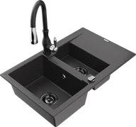 Zlewozmywaki z baterią - Mexen Gaspar zlewozmywak granitowy 1,5-komorowy z ociekaczem i baterią kuchenną Savita, czarny nakrapiany - 6507-76-672601-70-B - miniaturka - grafika 1