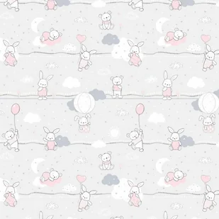Pościel 110x140 misie zajączki szara różowa Kids z poszewką 40x60 - Pościel dla dzieci Pościel 110x140 misie zajączki szara różowa Kids z poszewką 40x60 - Pościel dla dzieci - miniaturka - grafika 1