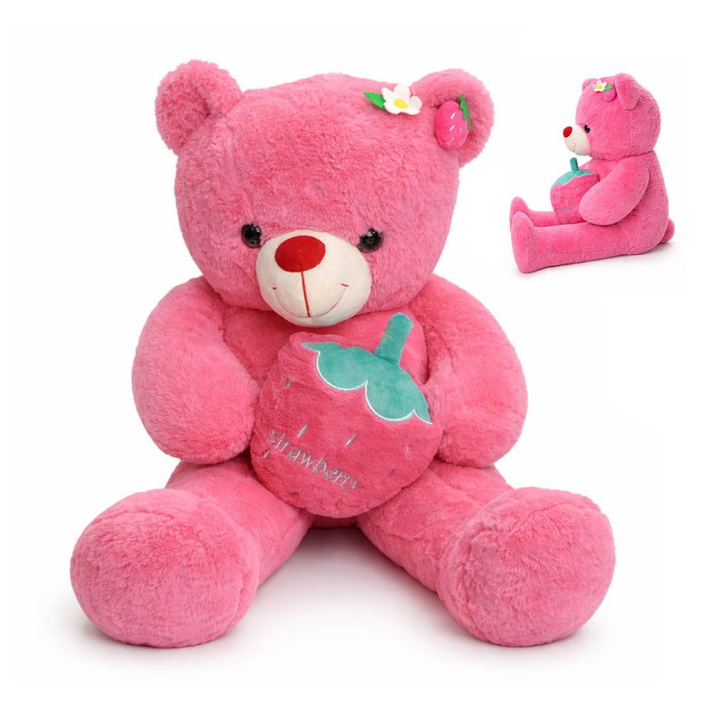 XXL MEGA WIELKI MIŚ Z TRUSKAWKĄ MASKOTKA PLUSZAK NA WALENTYNKI RÓŻOWY 80 CM