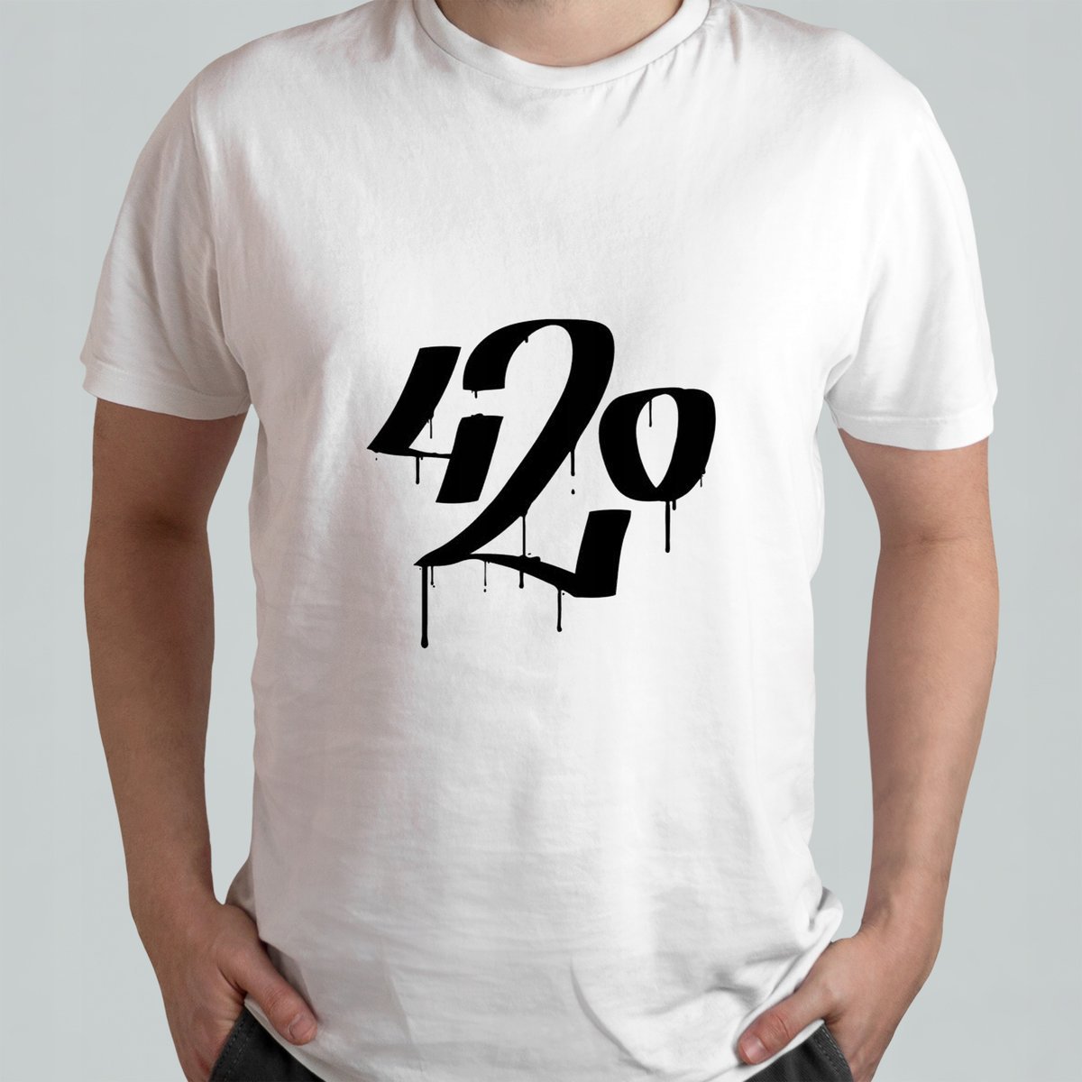 Biała KOSZULKA Z NADRUKIEM MĘSKA ŚMIESZNA T-SHIRT 420 Zioło Ganja r. L