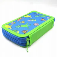 Piórniki - Piórnik szkolny DWUKOMOROWY kosmos DINOZAURY bez wyposażenia NIEBIESKI - miniaturka - grafika 1