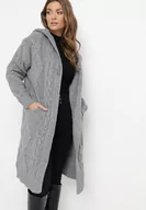 Swetry damskie - Ciemnoszary Niezapinany Długi Kardigan z Kapturem Wanharice - miniaturka - grafika 1
