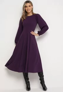 Fioletowa Rozkloszowana Midi Sukienka z Eleganckimi Luźnymi Rękawami Samriddhi - Sukienki - miniaturka - grafika 1