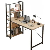 Biurka - BIURKO KOMPUTEROWE Z REGAŁEM PÓŁKAMI NOWOCZESNE METALOWE LOFT JASNY BRĄZ - miniaturka - grafika 1