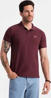 Koszulki męskie - Ombre Męska jednokolorowa koszulka polo BASIC z dzianiny pique - bordowa V10 OM-POBS-0100 S - miniaturka - grafika 1