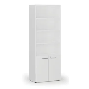 Szafa biurowa kombinowana PRIMO WHITE, drzwi na 2 poziomach, 2128 x 800 x 420 mm, biała - Szafy biurowe - miniaturka - grafika 1