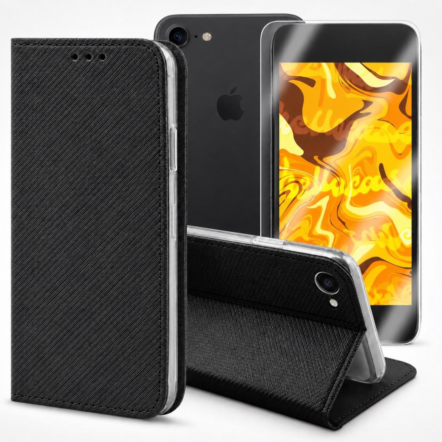 SUPERO Etui z Klapką Do Apple iPhone 7 / 8 / SE 2020 / 2022 Czarne, Case Szkło