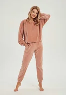 Dresy damskie - Komplet dresowy damski welurowy beżowy Taro - miniaturka - grafika 1