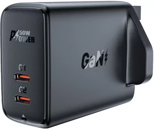 Acefast ładowarka sieciowa GaN (wtyczka UK) 2x USB Typ C 50W, Power Delivery, PPS, Q3 3.0, AFC, FCP czarny (A32 UK) - Ładowarki do telefonów - miniaturka - grafika 1