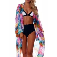Bluzki damskie - Długa wielokolorowa narzutka plażowa tunika - miniaturka - grafika 1