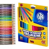 Szkolne artykuły papiernicze - Astra Kredki Ołówkowe Trójkątne Szkolne 24 Sztuki Kolory + Temperówka - miniaturka - grafika 1