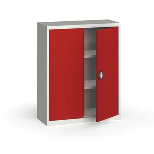 KOVONA Szafa metalowa, 1150 x 950 x 400 mm, 2 półki, szara/czerwona C39330.2.75.24B2B - Szafy biurowe - miniaturka - grafika 1