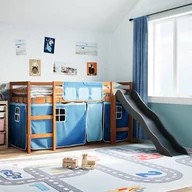 Łóżka dla dzieci i młodzieży - vidaXL vidaXL Dziecięce łóżko na antresoli, niebieskie zasłonki, 90x200 cm - miniaturka - grafika 1