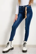 Spodnie damskie - SPODNIE JEANSOWE Z OZDOBNĄ WSTĄŻKĄ- PUSH UP - Olika - miniaturka - grafika 1