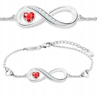 Bransoletki - Bransoletka Srebrna Czerwona Cyrkonia Serce z Nieskończonością SREBRO 925 - miniaturka - grafika 1