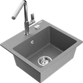 Zlewozmywaki z baterią - Mexen Milo zlewozmywak granitowy 1-komorowy z baterią kuchenną Flora, szary - 6505-71-670401-00 - miniaturka - grafika 1
