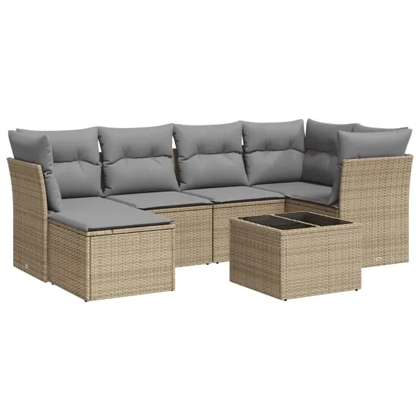 Zestaw Wypoczynkowy z Rattanu PE, Stół, Sofa, Podnóżek, Beżowy, 234x12