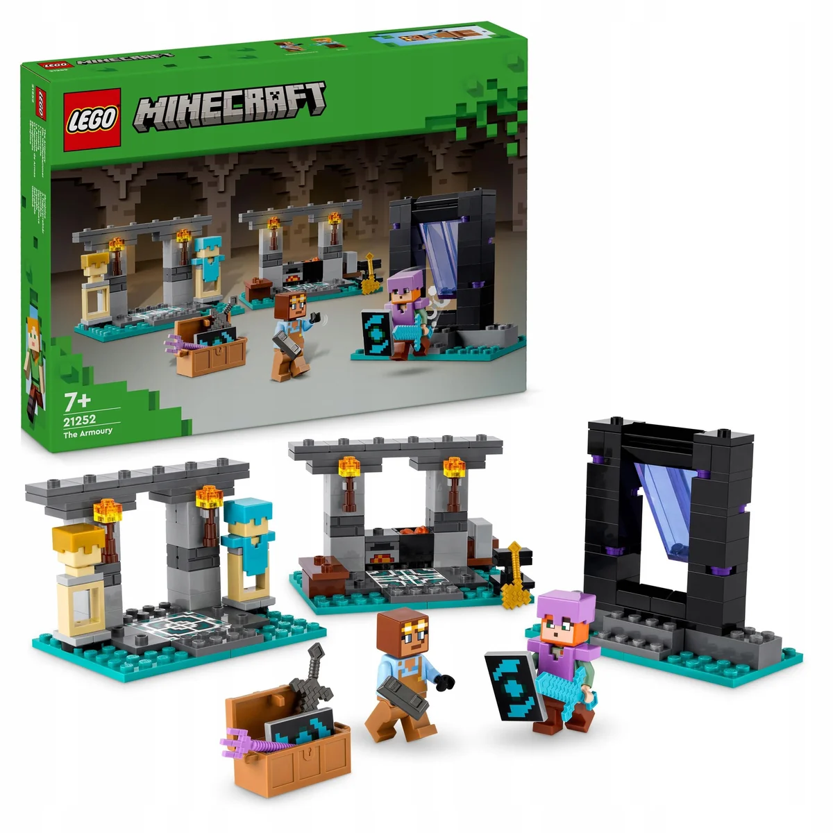 LEGO Minecraft - Zbrojownia Warsztat Portal Netheru The Armory miecze topór tarcze ZESTAW LEGO PREZENT CHŁOPCA DZIECI