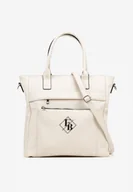 Torebki damskie - Beżowa Torebka Shopperka z Metaliczną Aplikacją i Dodatkowym Paskiem na Ramię Idalenna - miniaturka - grafika 1