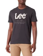 Koszulki męskie - Lee Męski t-shirt z logo, Washed Black, średni, Washed Black, M - miniaturka - grafika 1
