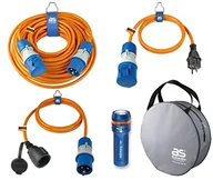 Latarki - as - Schwabe 5-częściowy zestaw kempingowy: przedłużacz 25 m, 2 kable adapterów 1,5 m, ze wskaźnikiem napięcia Powerlight 1 latarka LED XT1 i 1 etui ochronne, wyprodukowane w Niemczech 19706 - miniaturka - grafika 1