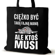 Torby i wózki na zakupy - Torba bawełniana czarna dla MAMY na ramię zakupowa napisem śmieszna - miniaturka - grafika 1