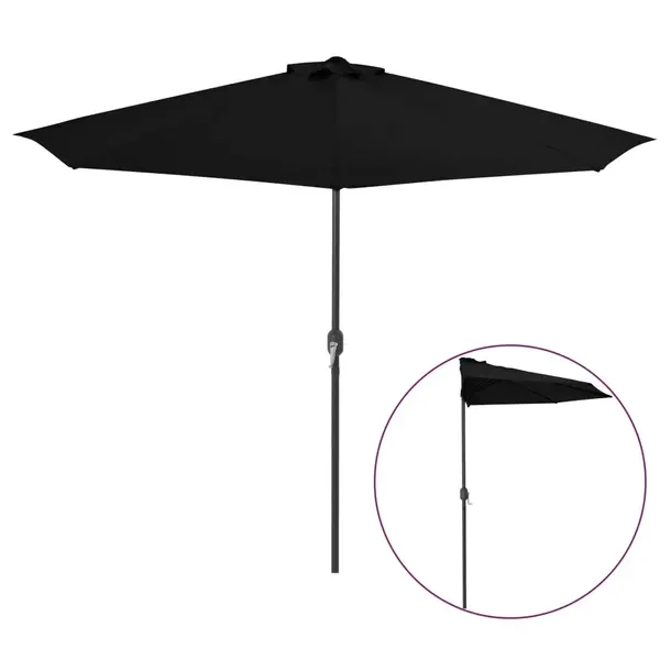 Elegancki Półokrągły Parasol Balkonowy UV, Czarny, 300x155x223cm, Ø38m
