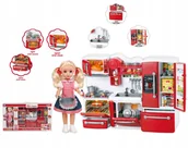 Domki dla lalek - Kuchnia Dla Lalek Meble Do Domku Czerwona + Lalka - miniaturka - grafika 1