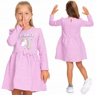 Sukienki - Sukienka JEDNOROŻEC Bawełna GROSZKI Rękaw KUCYK 98 - miniaturka - grafika 1