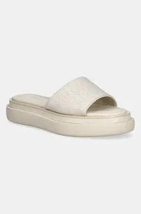 Calvin Klein klapki FLATFORM SLIDE - JACQ damskie kolor beżowy na platformie HW0HW02461 - Klapki i japonki damskie - miniaturka - grafika 1