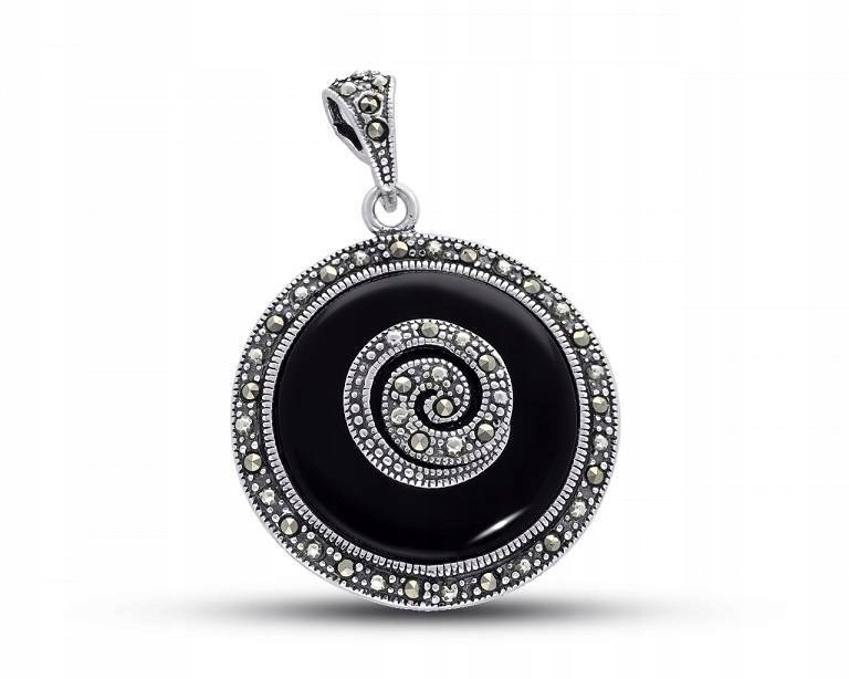 Zawieszka Srebrna Damska z Czarnym Onyksem Srebro 925 Duża