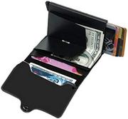Portfele - Bettershop męski / damski portfel z portmonetką, ekranowany uchwyt na karty kredytowe, smukły portfel z prawdziwej skóry, wysokiej jakości klips do pieniędzy, włoski design, czarny, 6 kart - miniaturka - grafika 1
