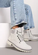 Botki damskie - Szare Płaskie Klasyczne Traperki ze Sznurowaniem Lobanne - miniaturka - grafika 1