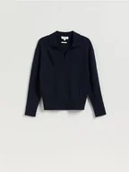 Swetry damskie - Reserved - Sweter polo z wełny merino - granatowy - miniaturka - grafika 1