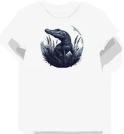 Koszulki i topy damskie - Koszulka damska biała z motywem enigmatycznego aligatora w szarej tonacji S - miniaturka - grafika 1