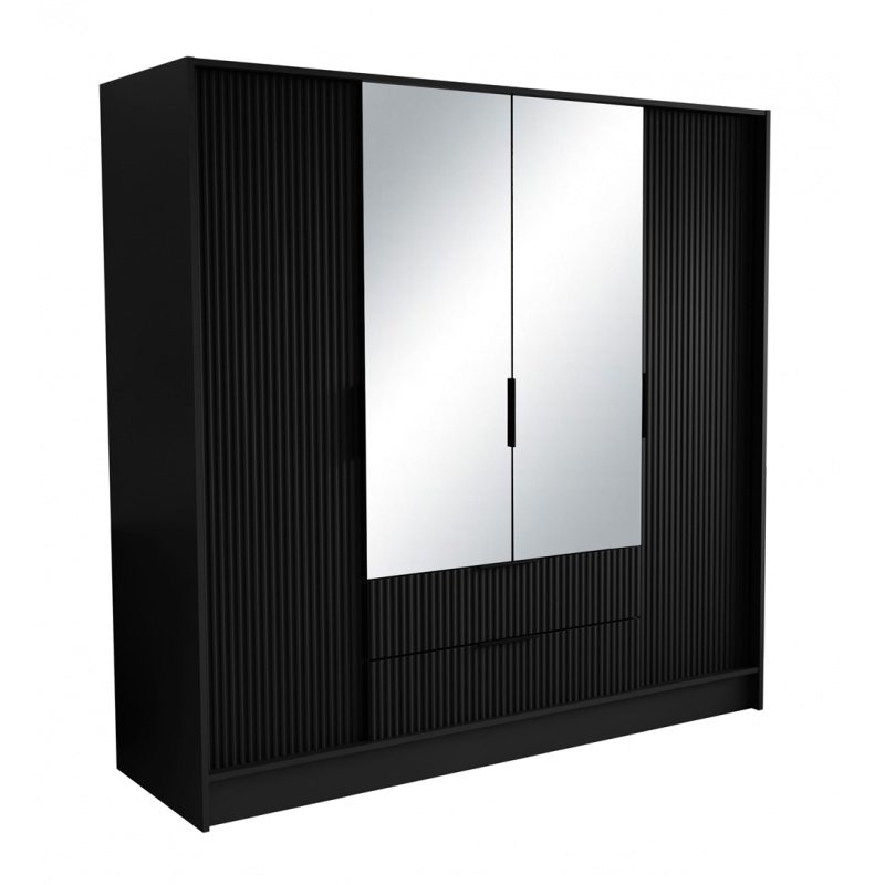 Szafa z drzwiami skrzydłowymi NOEMI, 4-drzwiowa szafa z 2 szufladami i 2 lustrami, nowoczesna szafa, wymiary szafy: 200 x 200 x 51 cm