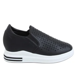 Trampki slip on na koturnie czarne HY-251 Black - ButyModne - Slip on damskie - miniaturka - grafika 1