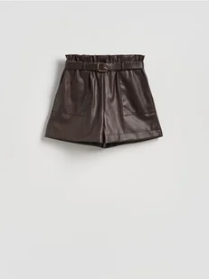 Reserved - Szorty z imitacji skóry z paskiem - ciemnobrązowy - Spodenki damskie - miniaturka - grafika 1