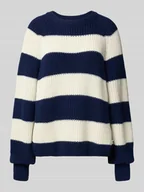 Swetry damskie - Sweter z dzianiny o luźnym kroju z mieszanki bawełny i wełny model ‘KAAGI STRIPES’ - miniaturka - grafika 1