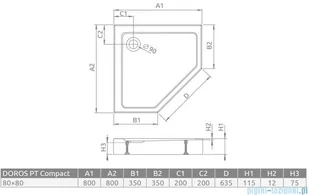 Radaway Doros Pt Compact Stone brodzik pięciokątny 80x80x11,5cm antracyt SDRPT8080-05-64S - Brodziki prysznicowe - miniaturka - grafika 2
