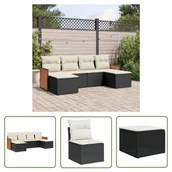 Meble ogrodowe - The Living Store 6-cz. zestaw mebli ogrodowych z poduszkami - czarny polirattan - Sofa Ogrodowa - miniaturka - grafika 1