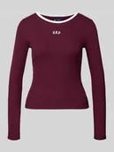 Bluzki damskie - Bluzka z długim rękawem z wyhaftowanym logo - miniaturka - grafika 1