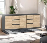 Komody - Komoda Wysoka Z 6 Szufladami 200cm Pojemna Szafka Szara Mat Dąb Sonoma - miniaturka - grafika 1