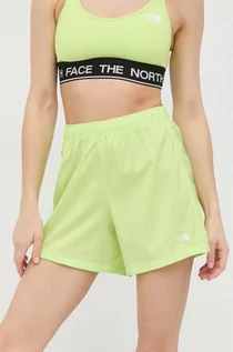 Spodenki damskie - The North Face szorty sportowe Freedom damskie kolor zielony gładkie high waist - grafika 1